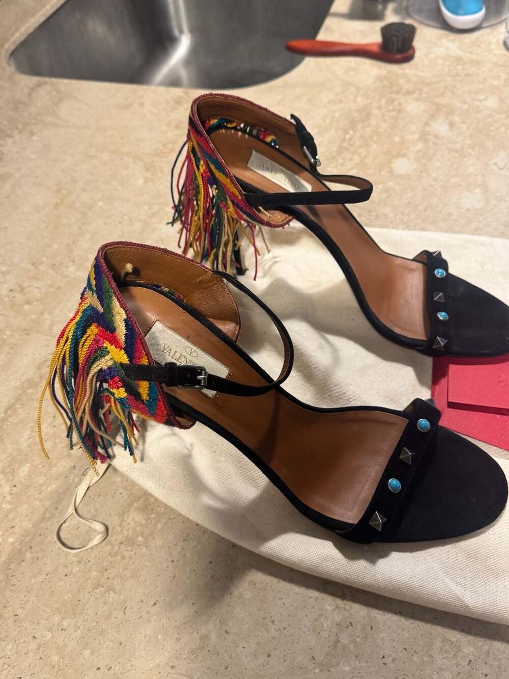 Valentino Garavani Rainbow Fringe Tassel Suede Sandals Heels EU 40.5 US 10 - Picture 9 of 9